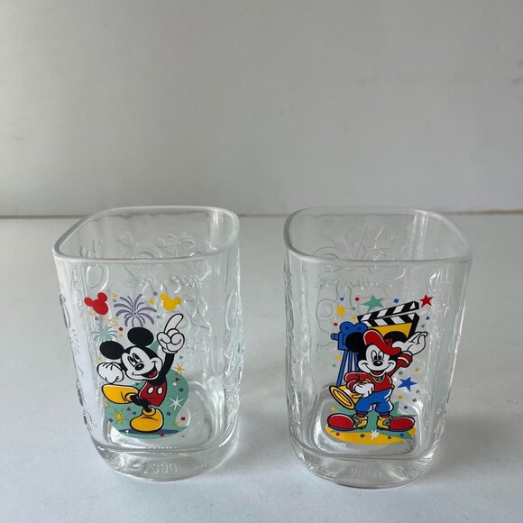 Vintage Disney Glasses Set of 2 - Mickey Mouse 2000 Commemorative Square Glasses - Picture 1 of 7
